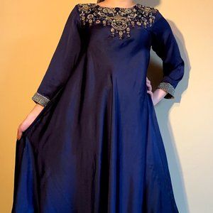 Beautiful Blue Flowy Embroidered Pakistani Dress